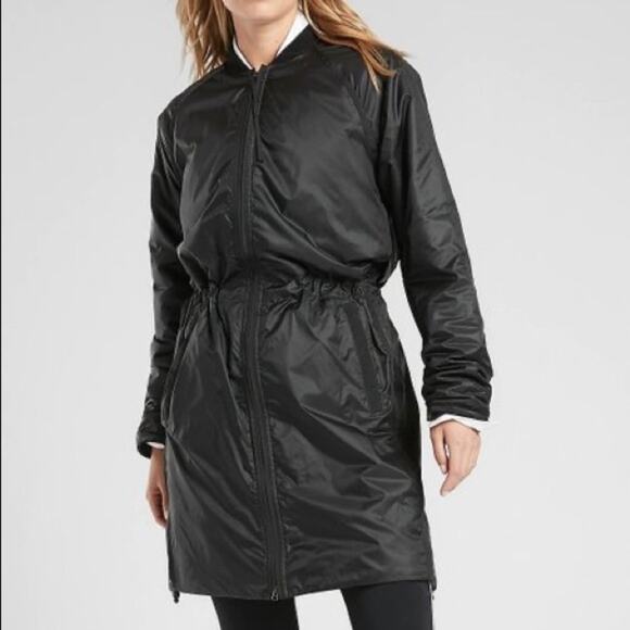 Athleta Summit Black Insulated Longline Parka Rain Jacket Size Small - Picture 2 of 9